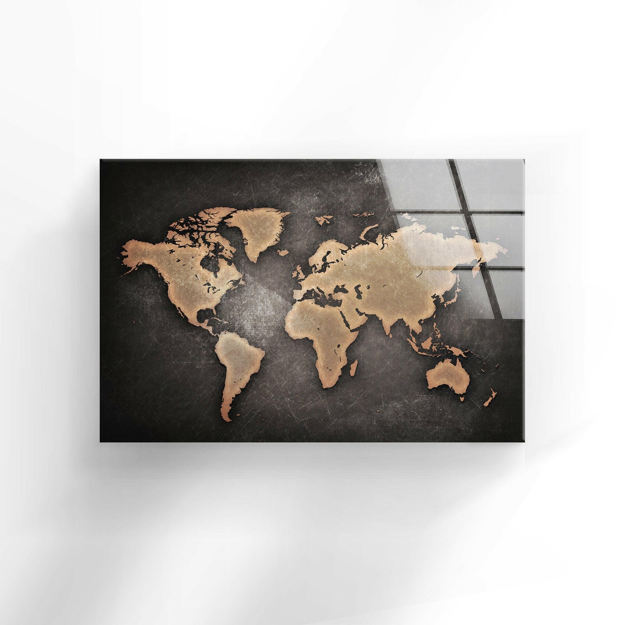 World Map Tempered Glass Wall Art