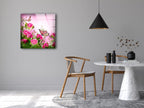 Butterfly and Pink Flowers Tempered Glass Wall Art