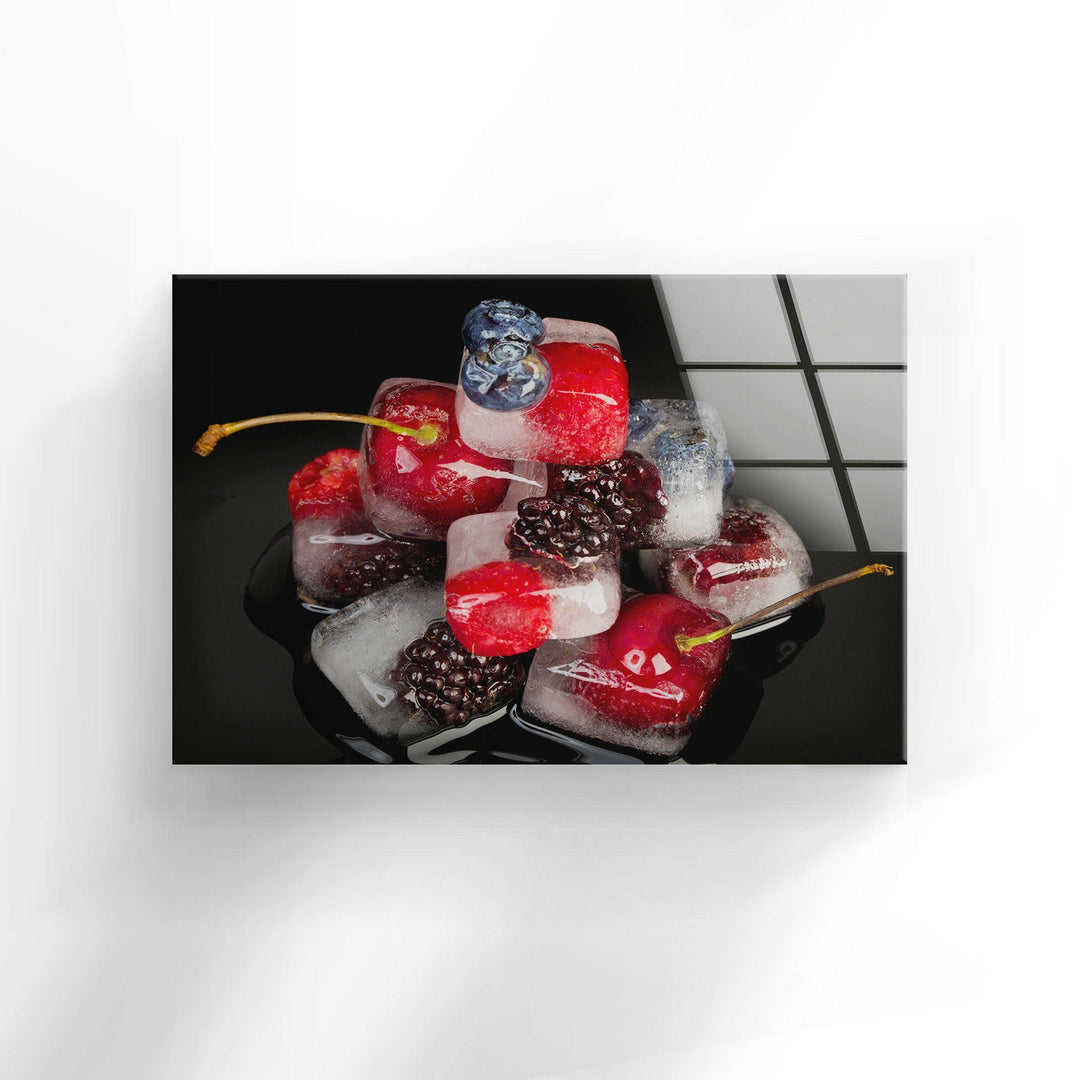 Iced Cherries Glass Wall Art, custom glass photo prints, large glass prints