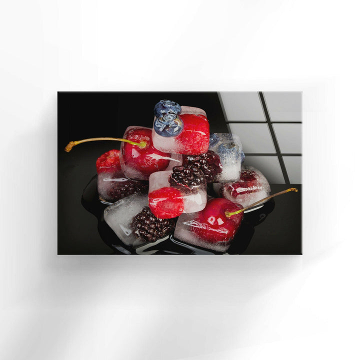 Iced Cherries Glass Wall Art, custom glass photo prints, large glass prints