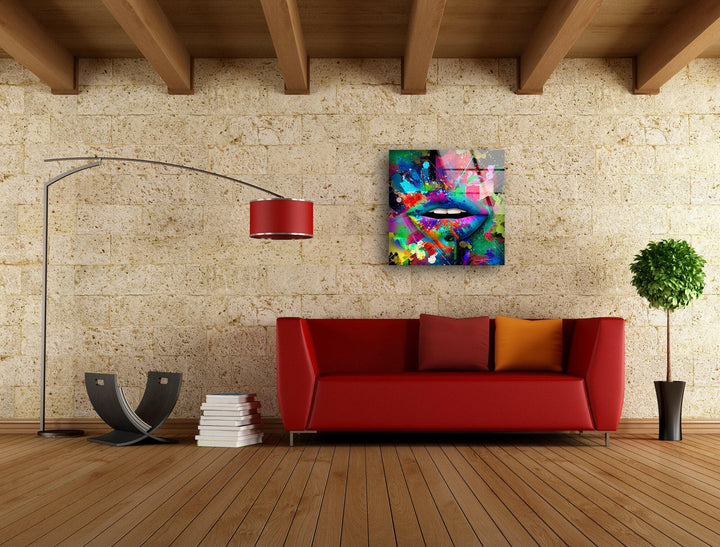 Wandbild „Farbspray-Lippen“ aus Glas