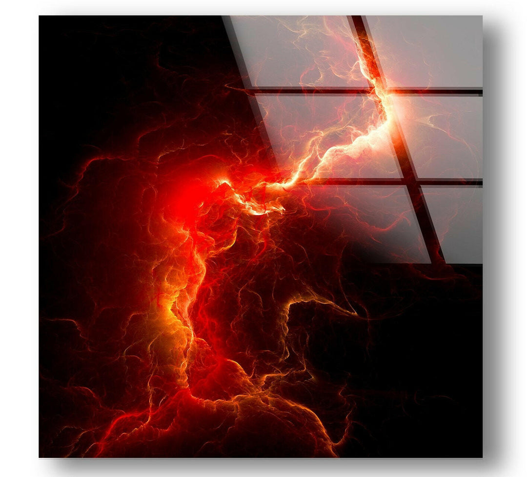Red Storm Abstract Glass Wall Art artdesigna