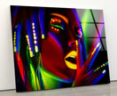 Vivid Neon Woman Tempered Glass Wall Art