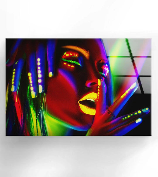 Cool Art featuring a neon woman and bright colors plus vibrant urban decor and woman wall art