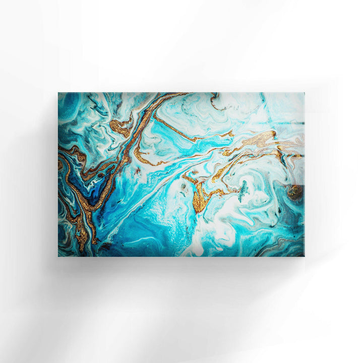 Gold and Turquoise Marble Glass Art & Photo on Glass