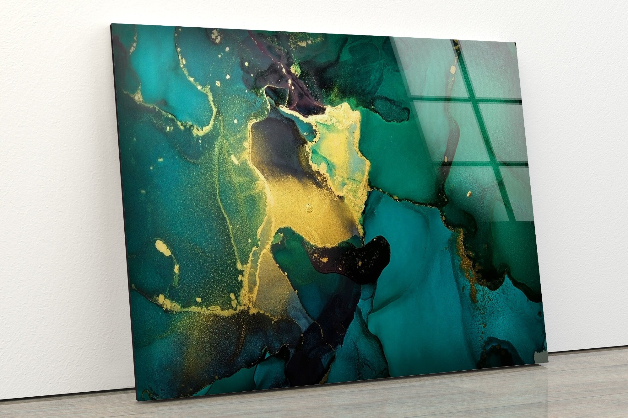 Green and Gold Abstract Tempered Glass Wall Art