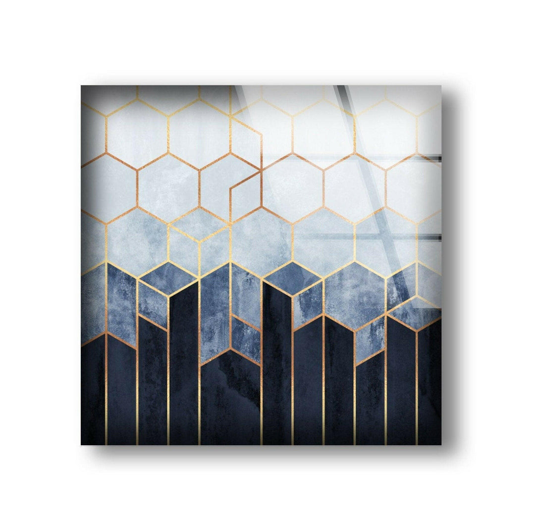 Blaue Sechsecke Abstrakte Glaswandkunst