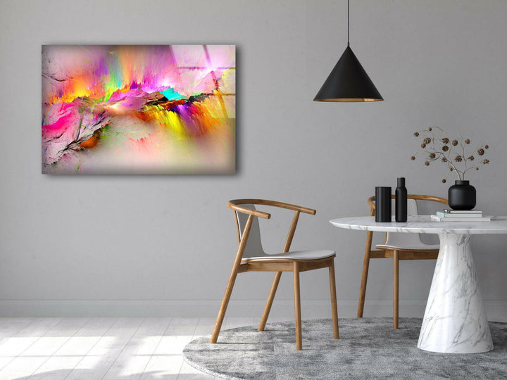 Abstrakte Glaswandkunst mit rosa Spritzern