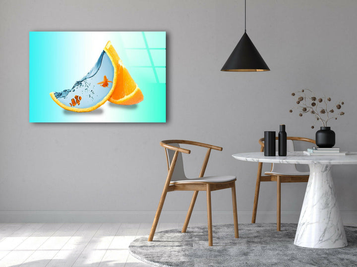 Fish at Orange Aquarium Glass Wall Art Glass Printing Wall Art, Print photos on glass