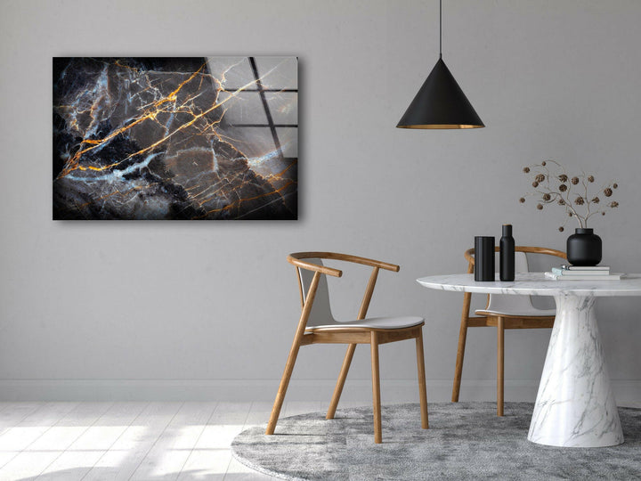 Dunkelgrauer Marmor mit goldener Tinte, Glaswandkunst