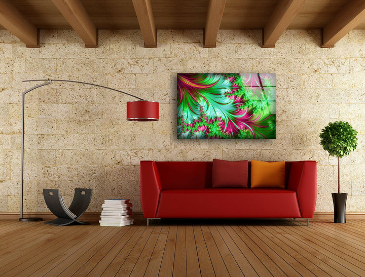 Grüne fraktale Muster Glas Wandkunst