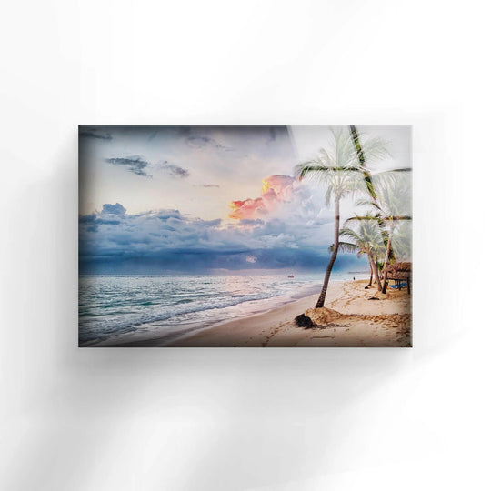 Tropical Beach With Palm Tree Glass Wall Art - MyPhotoStation