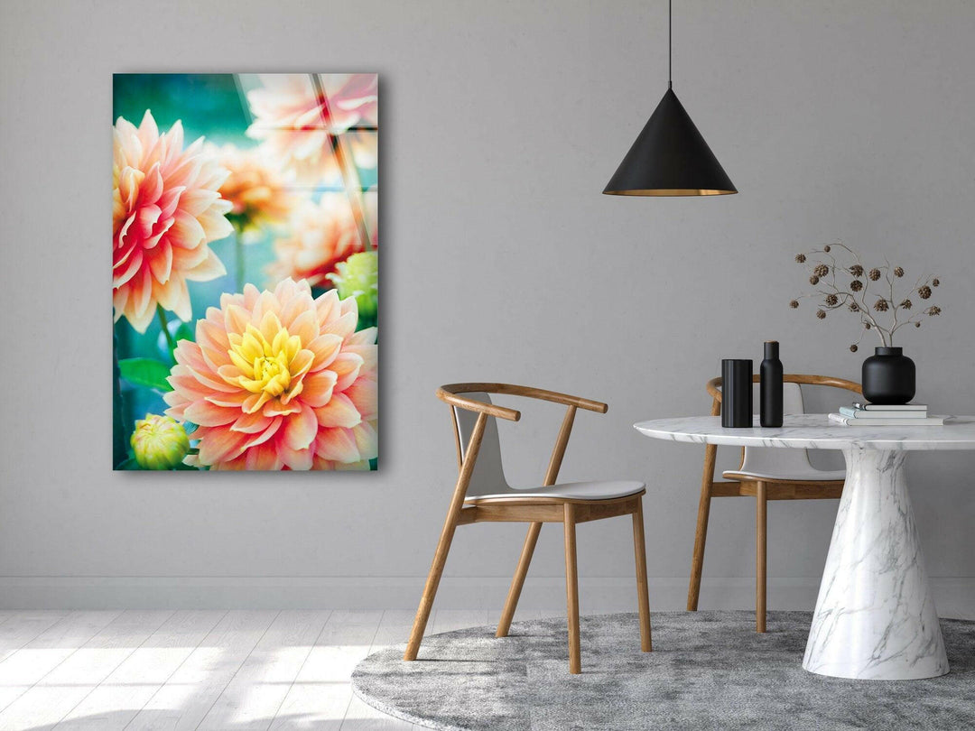 Dahlia Flowers Glass Wall Art, glass pictures for Wall, glass prints wall art