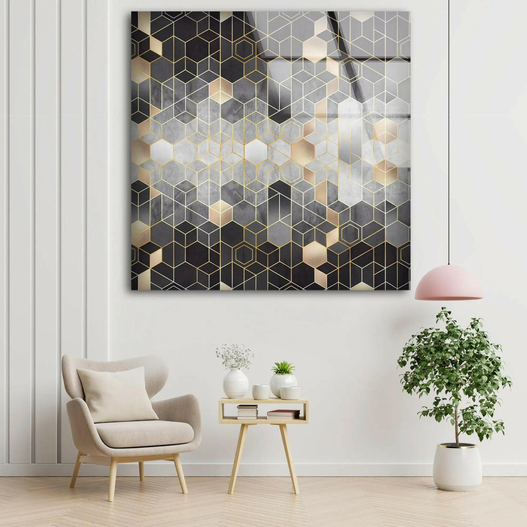 Mosaic Hexagon Glass Wall Art glass art painting, glass art for the Wall