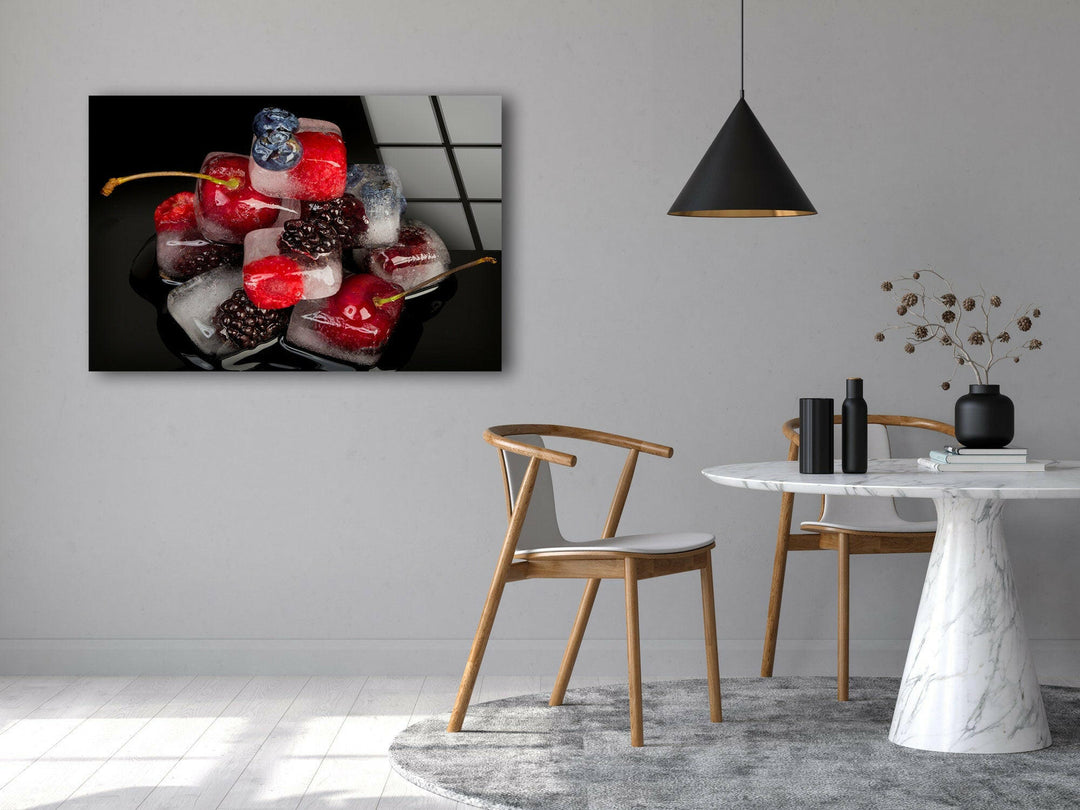 Iced Cherries Glass Wall Art, glass pictures for Wall, glass prints wall art
