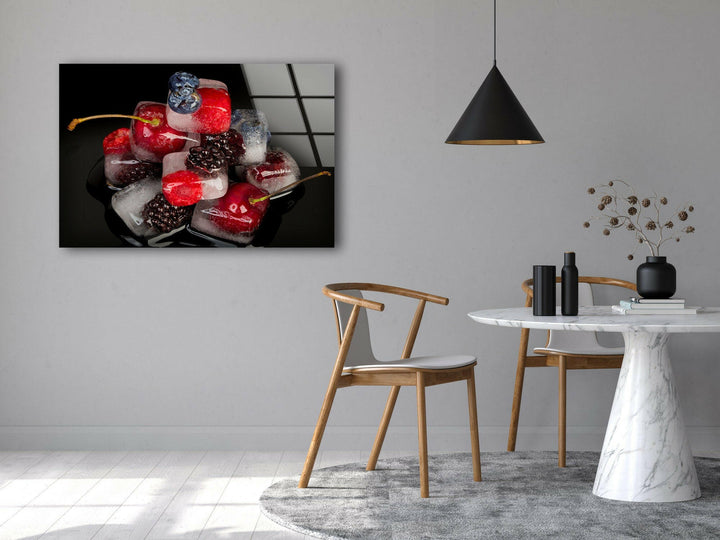 Iced Cherries Glass Wall Art, glass pictures for Wall, glass prints wall art