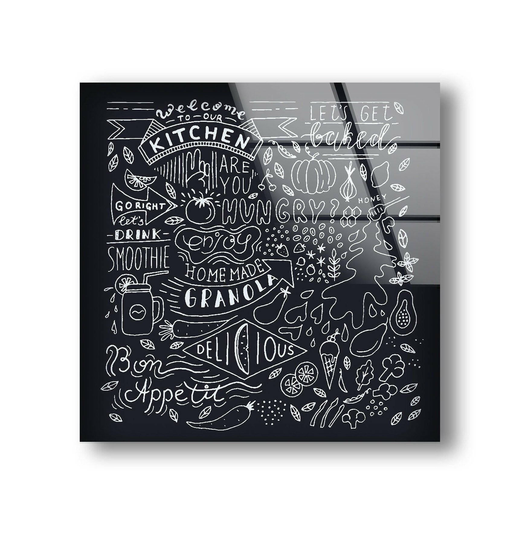 Kitchen Text Writing Tempered Glass Wall Art