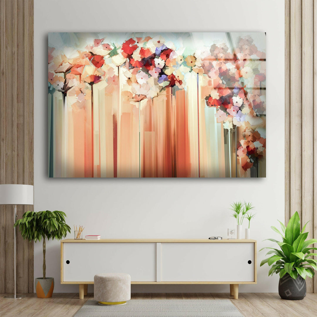 Flower Oil Painting Glass Wall Art, large glass photo prints, glass wall photos
