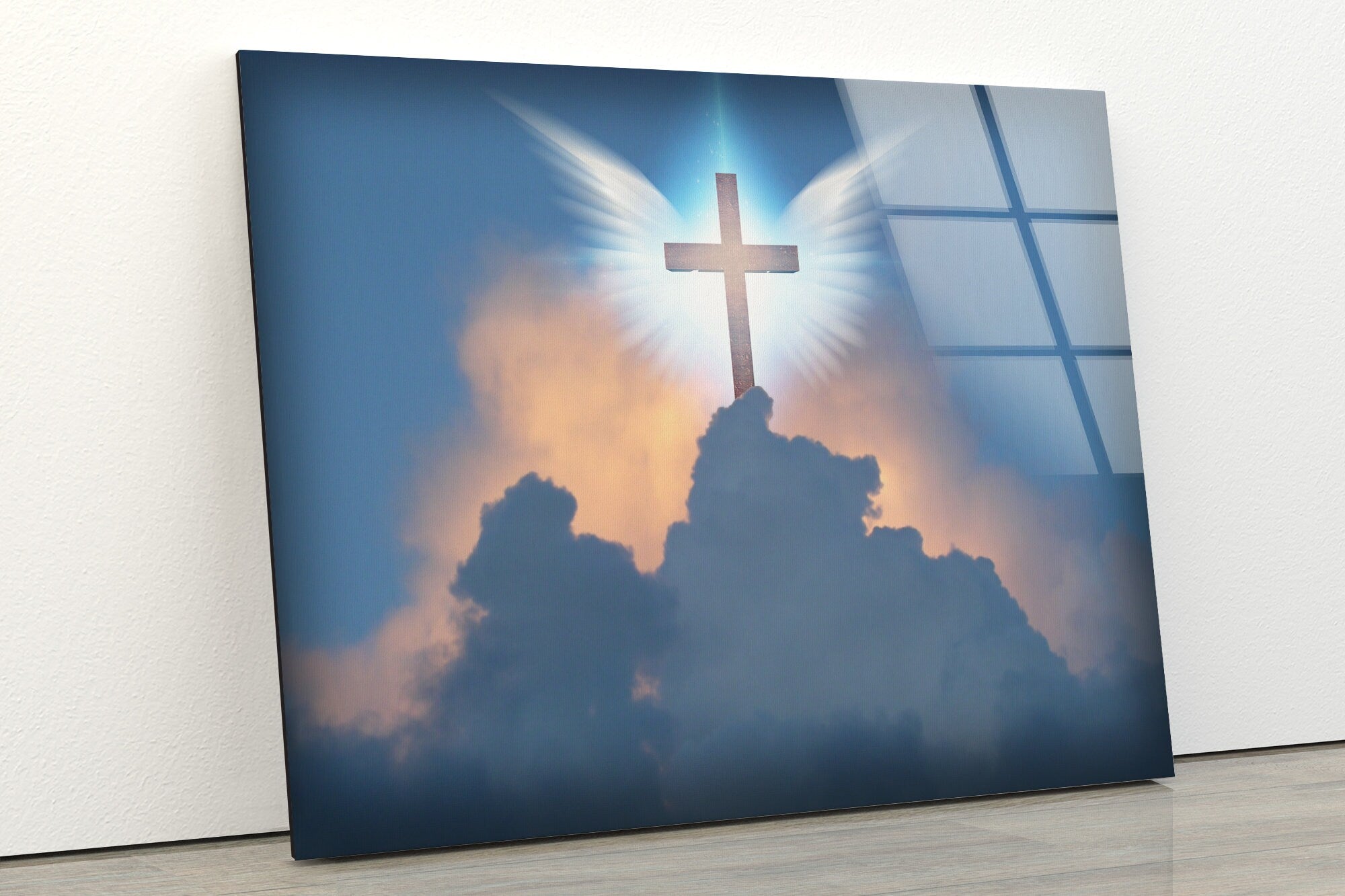 Cross Crucifix Tempered Glass Wall Art