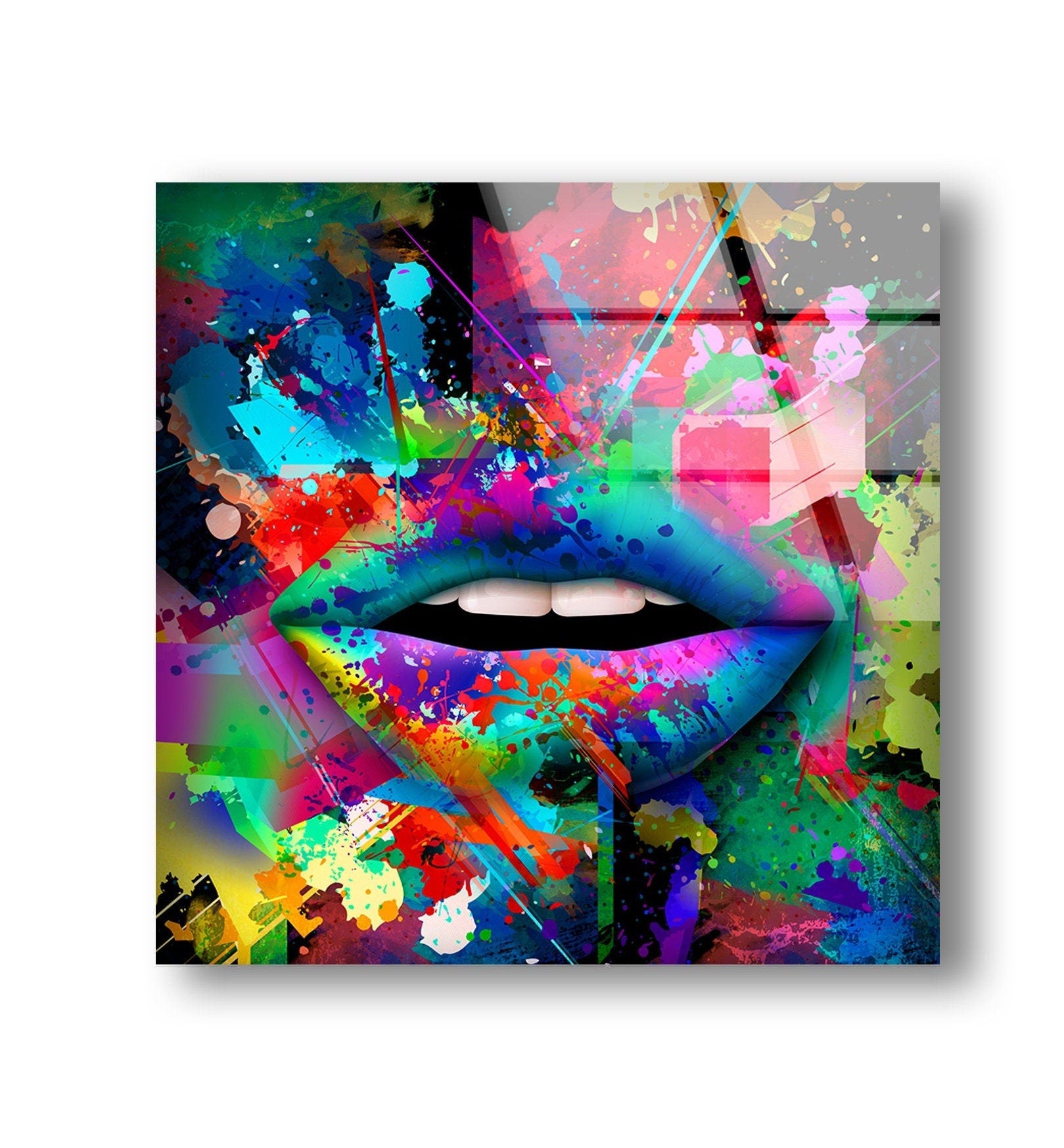 Color Spray Lips Tempered Glass Wall Art
