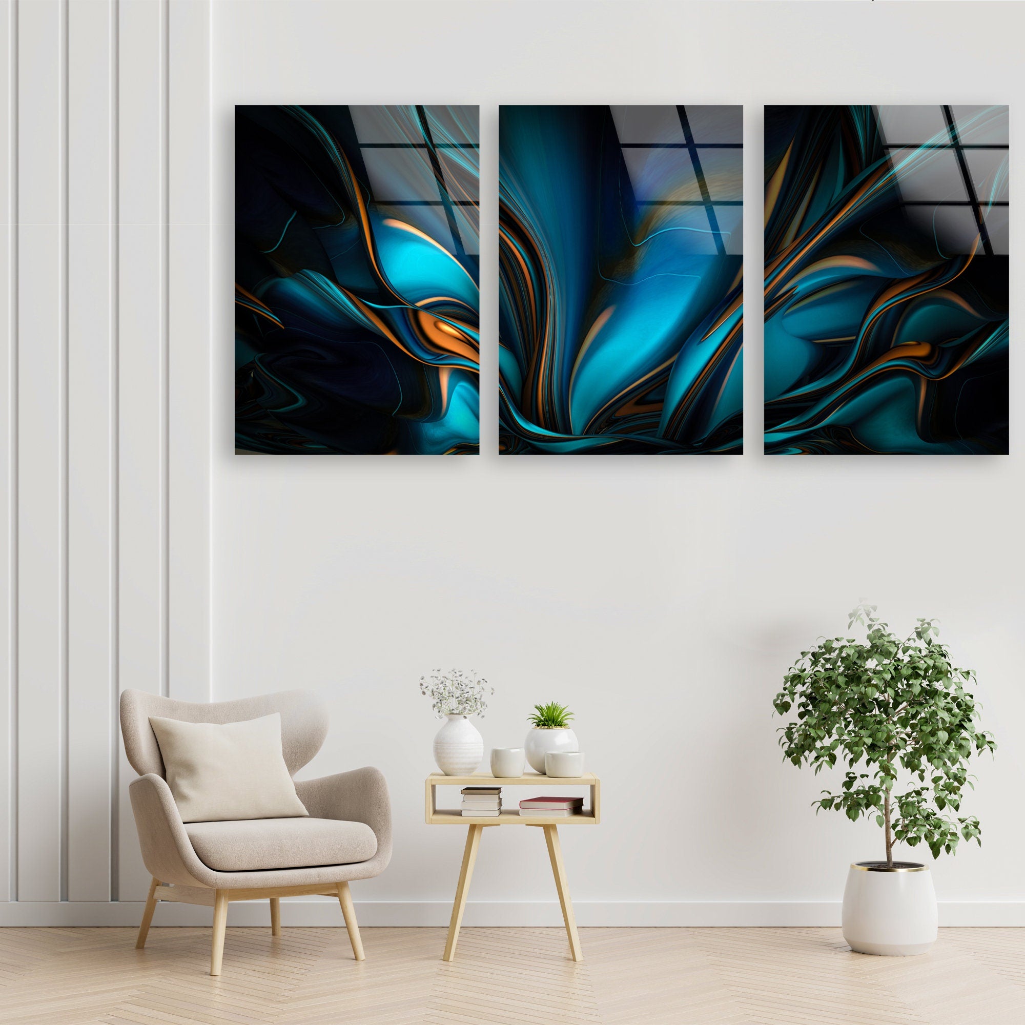 Set of Dark Abstract Tempered Glass Wall Art