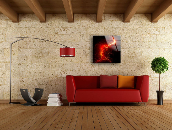 Red Storm Abstract Glass Wall Art