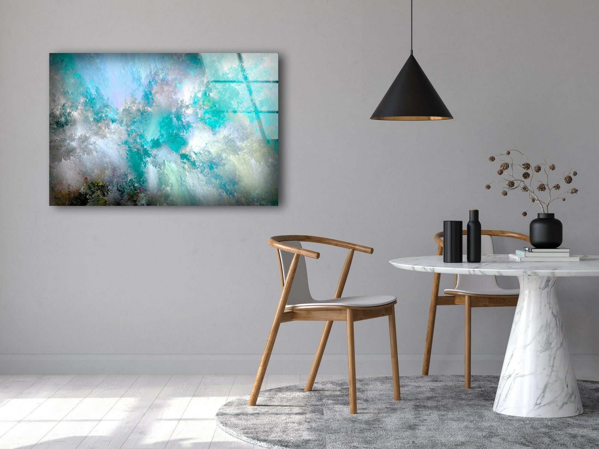 Blue and Green Abstract Tempered Glass Wall Art