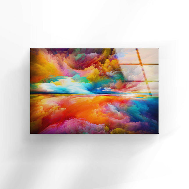 yellow  yataymix  red  pink  orange  colorful  blue  Wall Hangings  Large Wall Art  Abstract Cloud  utilize UV printing technology  UV printing technology  glass wall art pieces are distinctive and also durable  Abstract Clouds Tempered Glass Wall Art  art glass  glass  glass artwork clouds