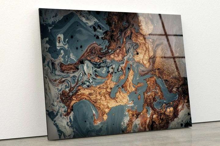 Golden Swirl Alcohol ink Abstract Wall Art Printed on Glass