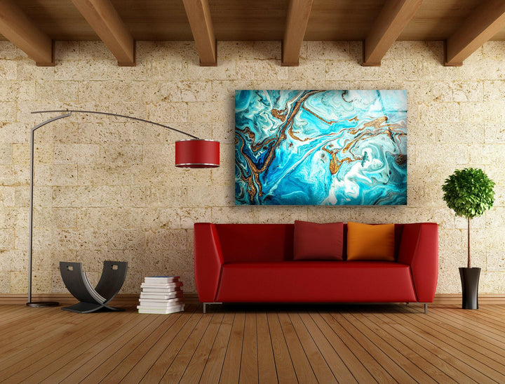 Gold and Turquoise Marble Glass printing Wall Art