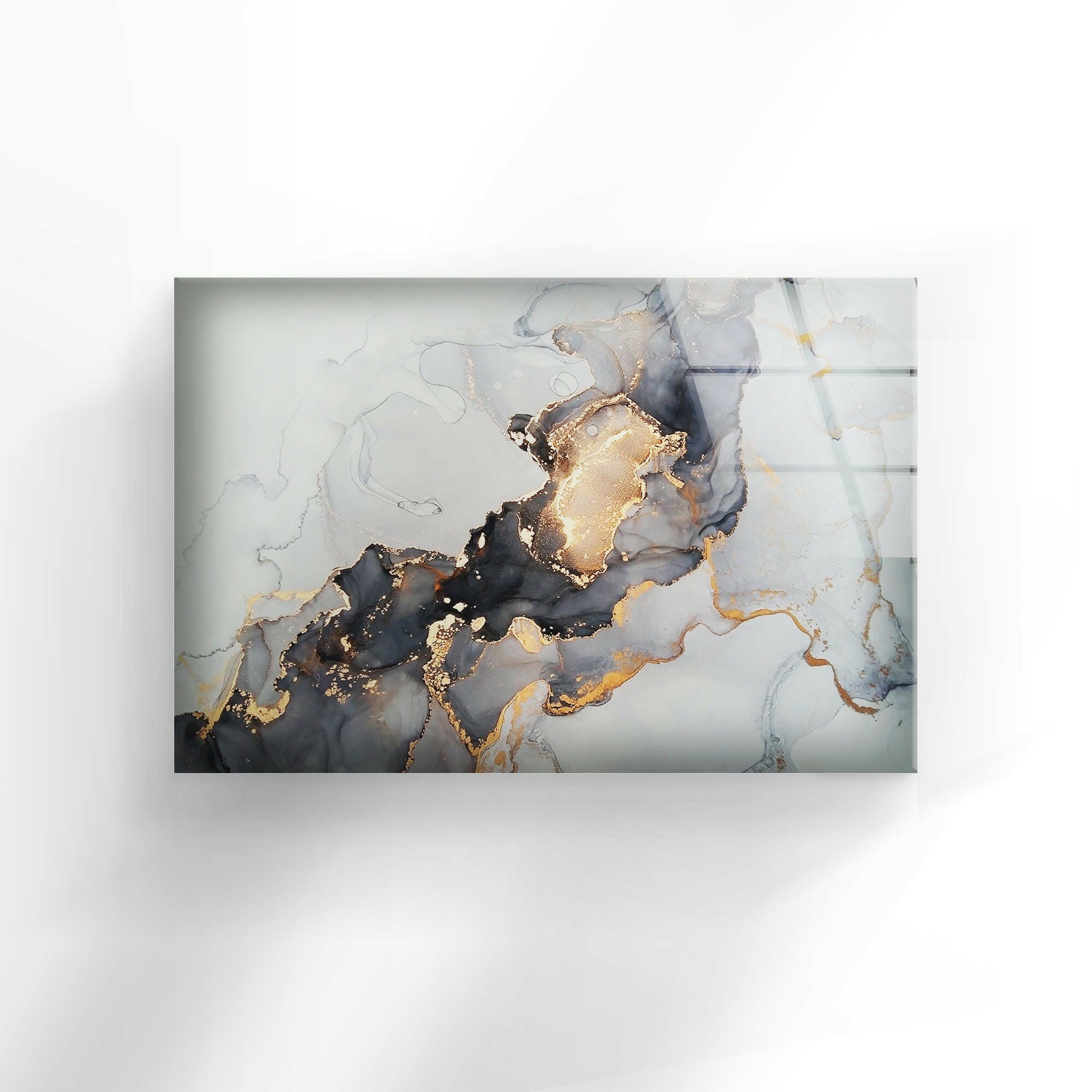 Grey Golden Marble Tempered Glass Wall Art
