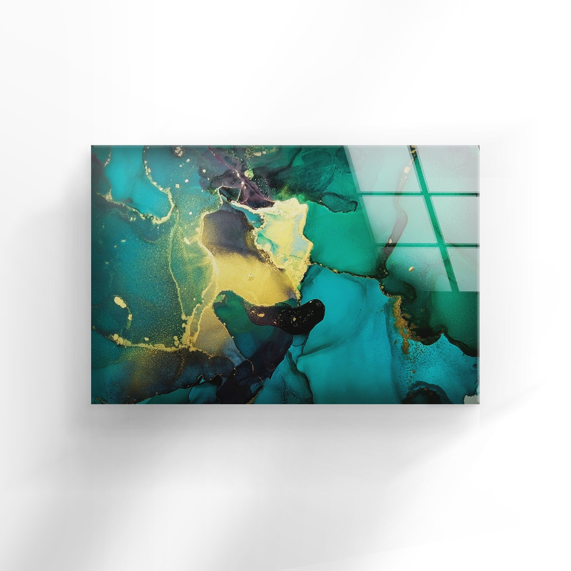 Green and Gold Abstract Tempered Glass Wall Art