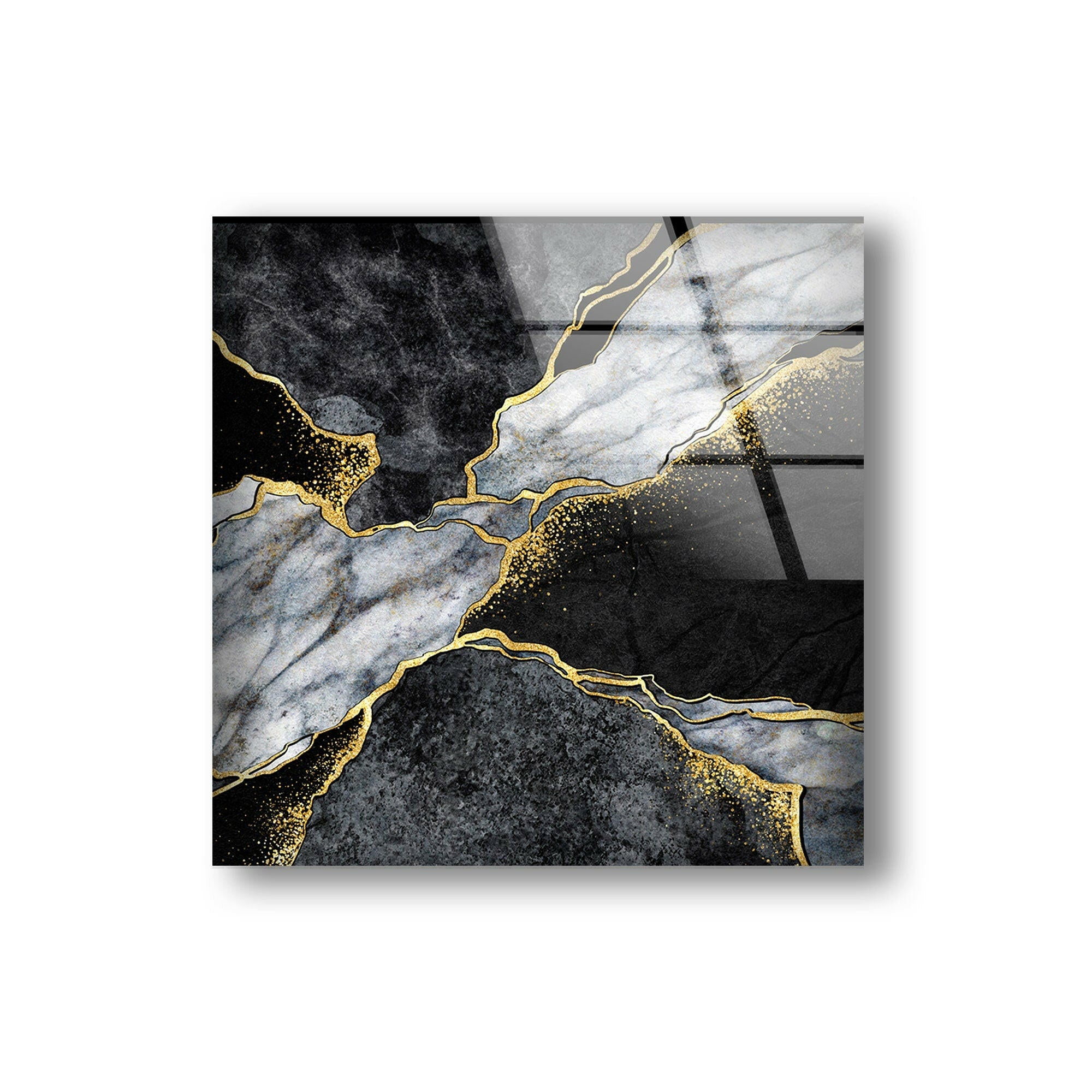 Black Gold Marble Wall Decor Tempered Glass Wall Art