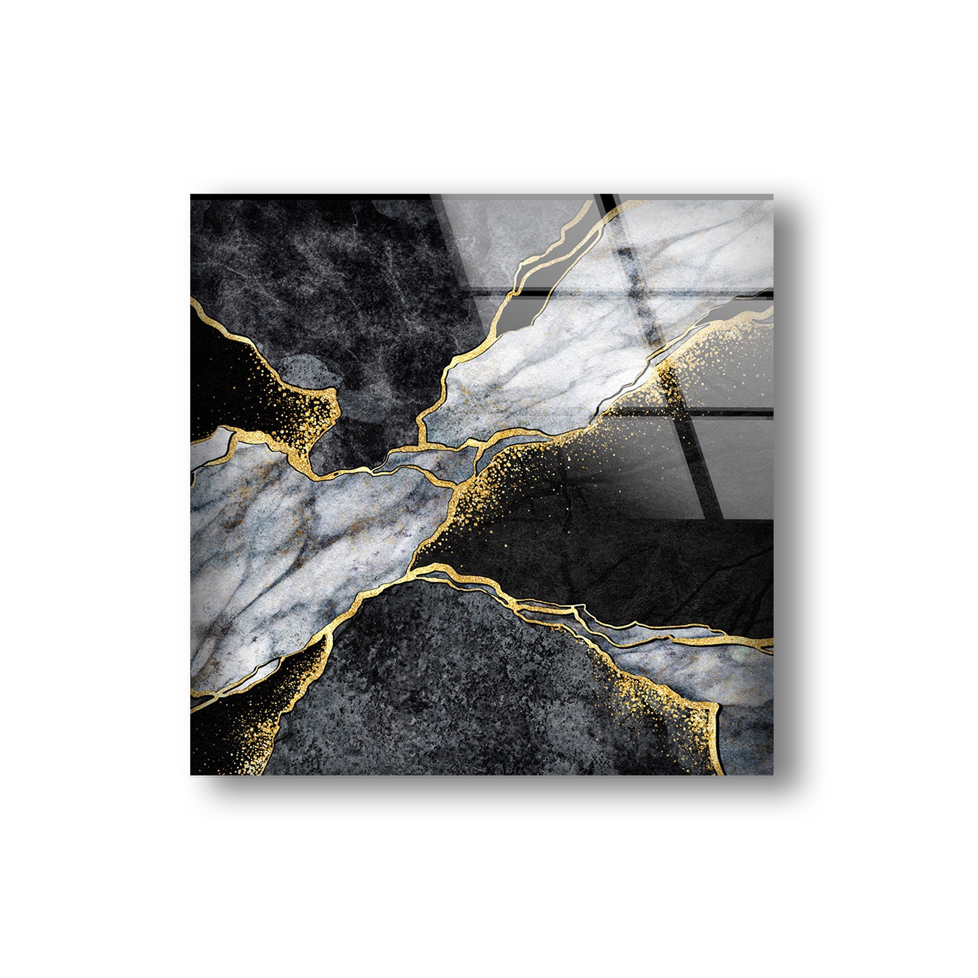 Black Gold Marble Wall Decor Tempered Glass Wall Art