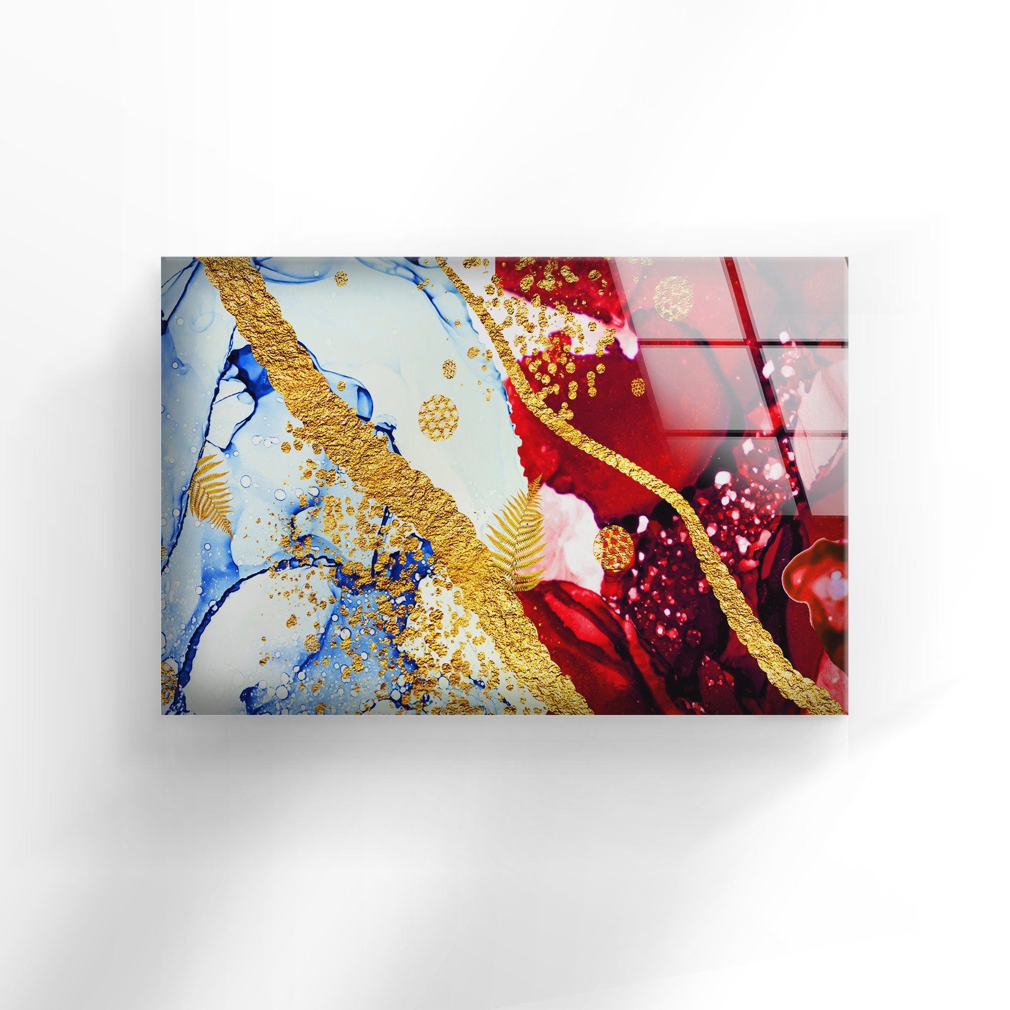 Red and Blue Abstract Tempered Glass Wall Art