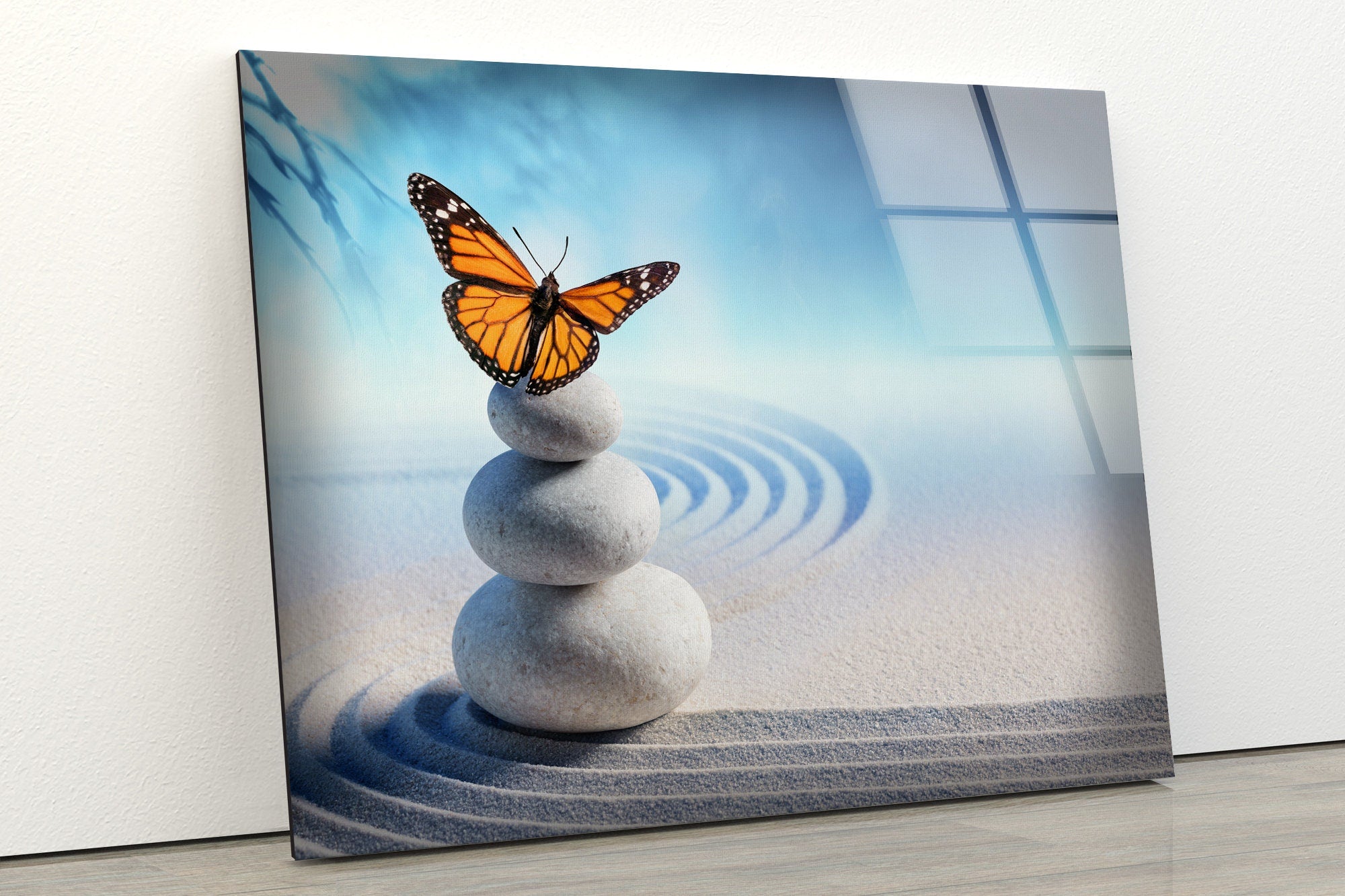 Zen Spa Stones Butterfly Tempered Glass Wall Art