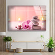 Zen Spa Stones and Pink Flower Tempered Glass Wall Art