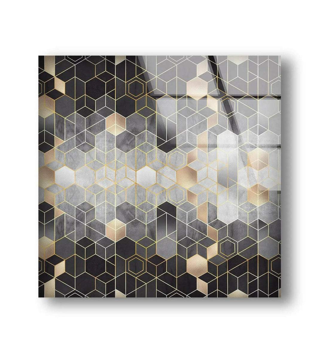 Mosaic Hexagon Glass Wall Art print on glass, glass printed photos