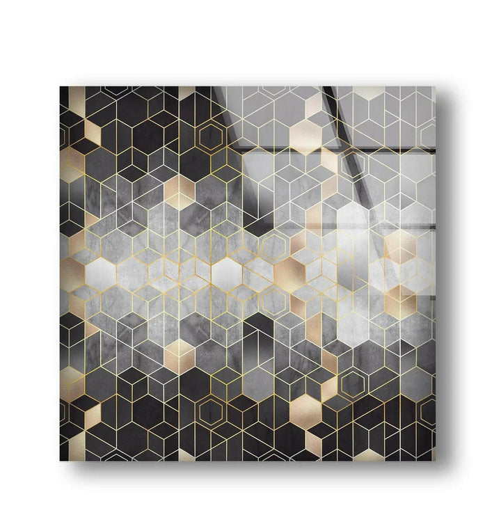 Mosaic Hexagon Glass Wall Art print on glass, glass printed photos