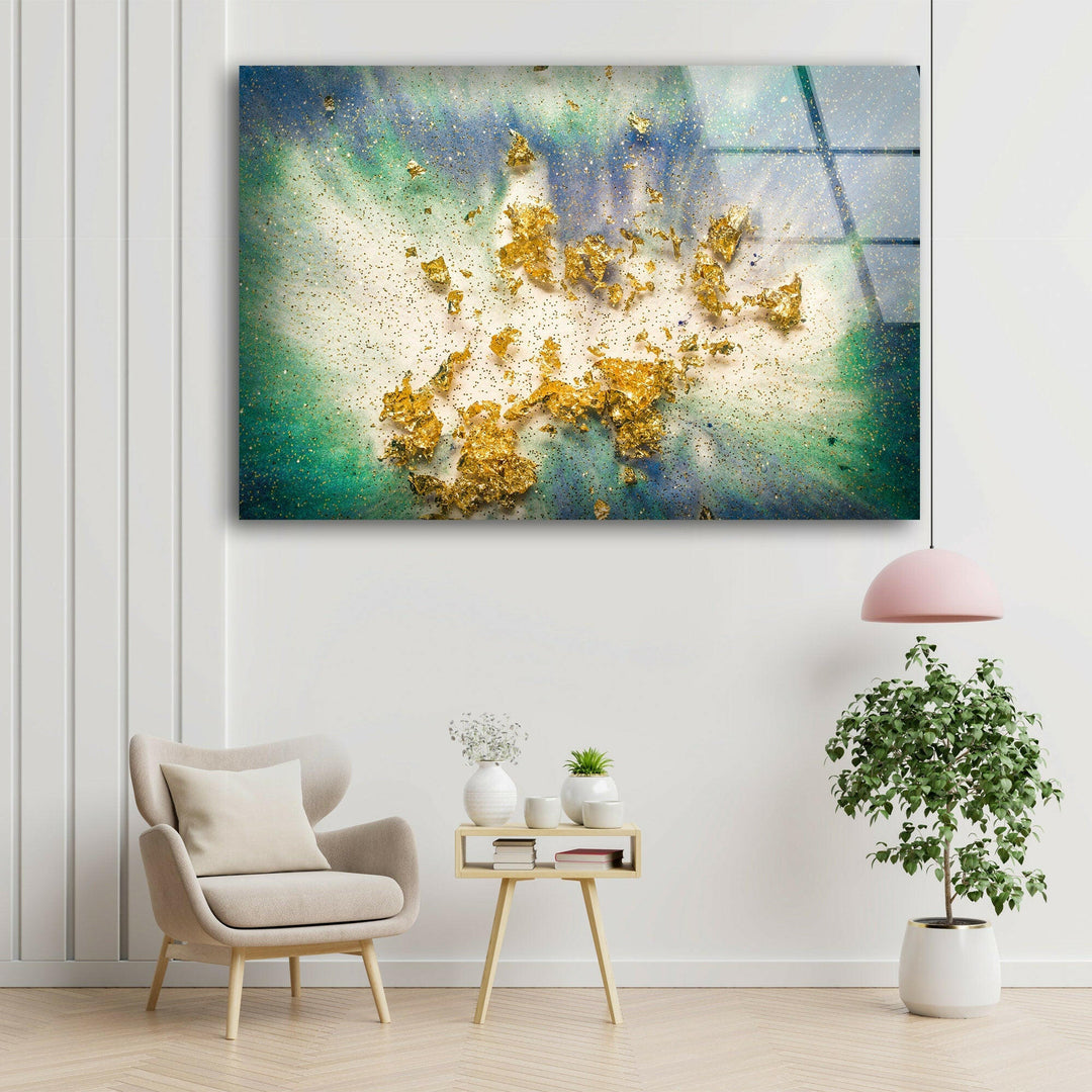 Golden Epoxy Design Abstract Glass Wall Art custom glass photo prints, large glass prints
