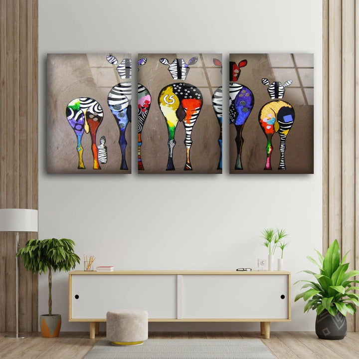 Colorful Zebras Abstract Glass Wall Art, glass photo prints, glass picture prints