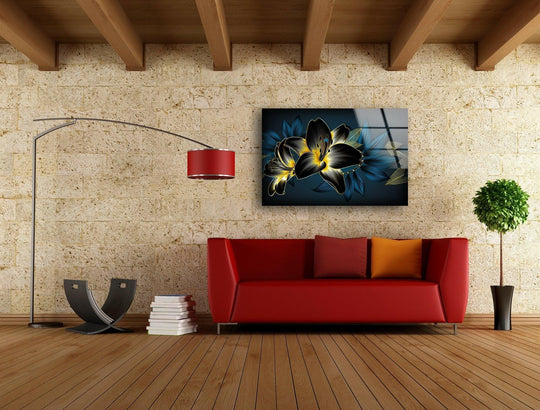Crafted with tempered glass, the vintage luxury floral glass wall art offers bold elegance in home decor, showcasing abstract flowers with lasting, vibrant colors.