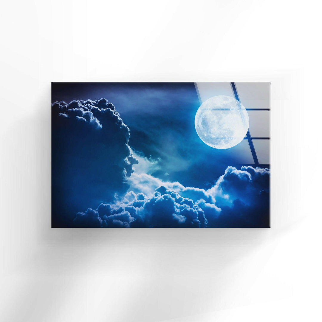 Enchanting Night Sky with Glowing Moon – A Beautiful Glass Artwork
