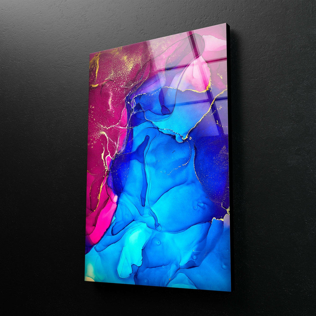 Blue and Pink Abstract Oversized Abstract Glass Wall Art Decor