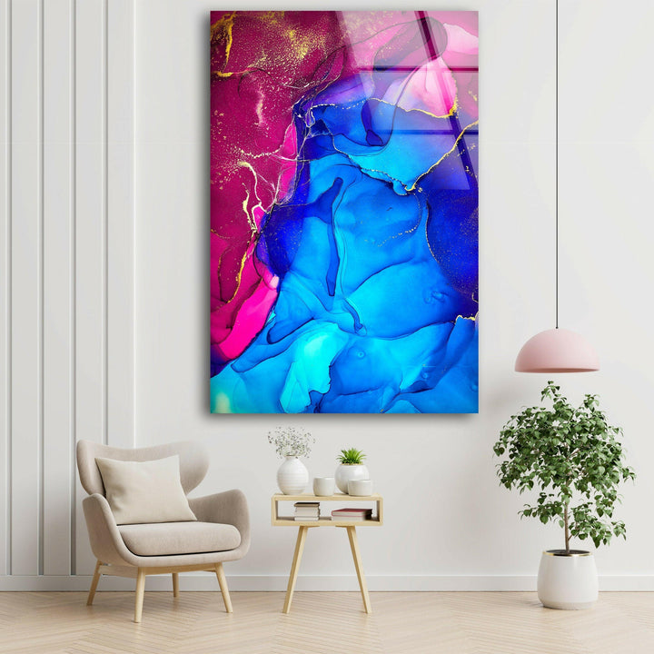 Blue and Pink Large Glass Wall Art Abstract Designs