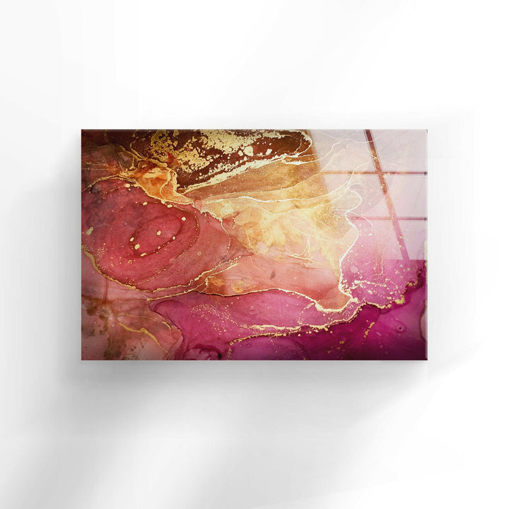 Abstrakte Glaswandkunst in Hot Pink und Gold