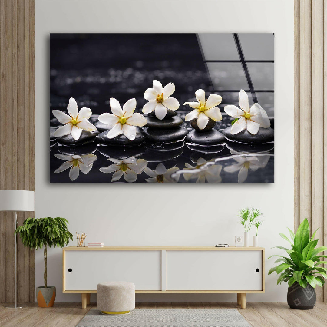Orchid - Zen Stones Glass Wall Art, glass art painting, glass art for the Wall