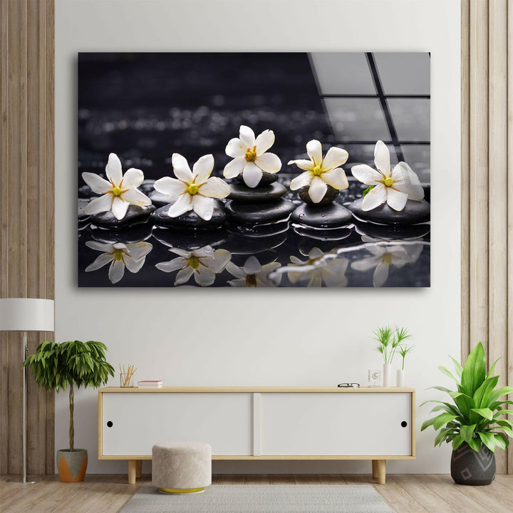 Orchid - Zen Stones Glass Wall Art, glass art painting, glass art for the Wall