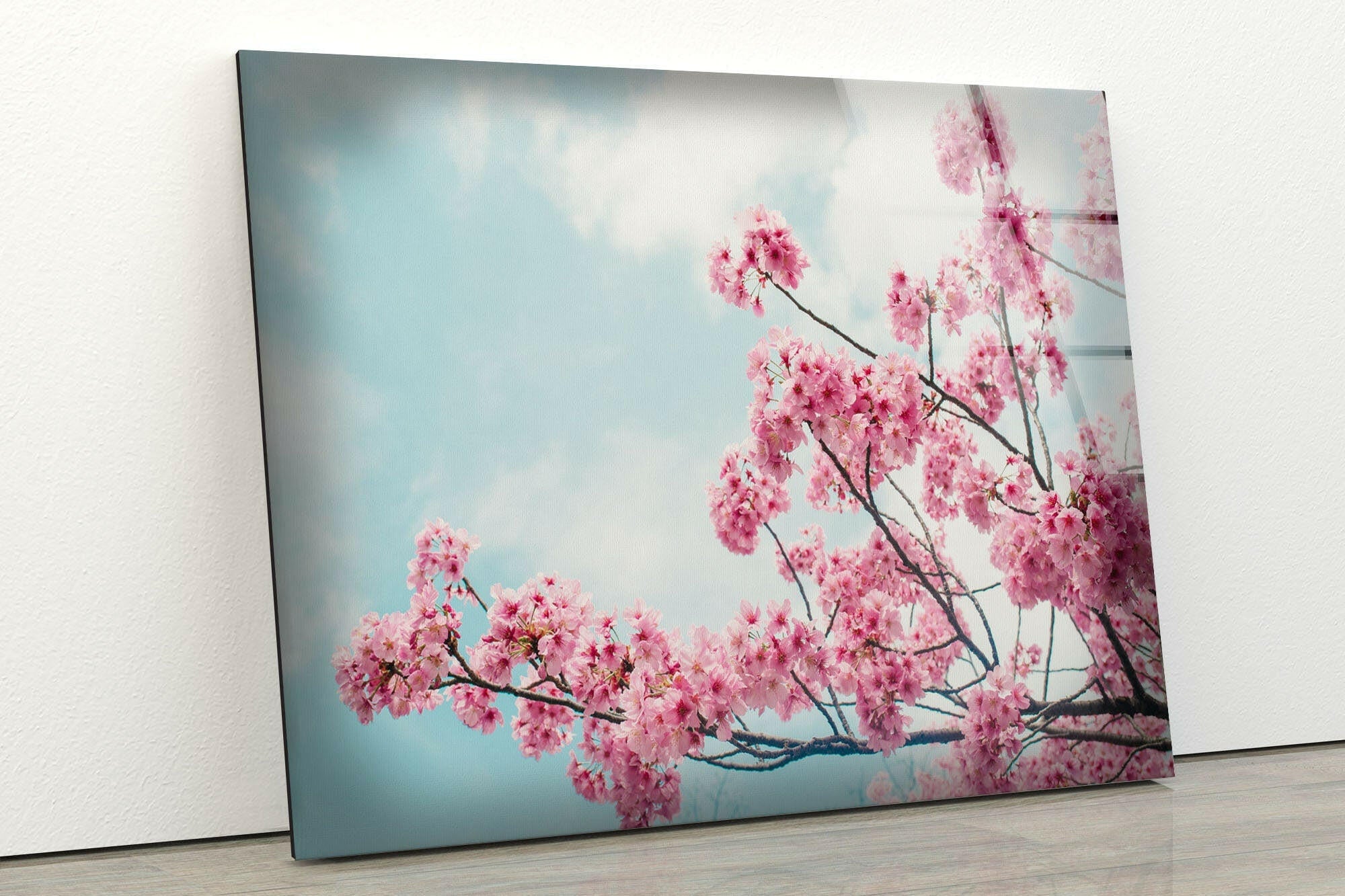 Japanese Red Flower Tempered Glass Wall Art