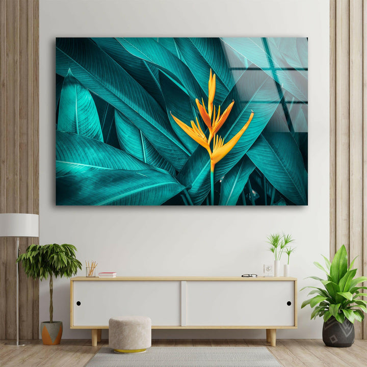 Paradiesvogelblumen-Wandkunst aus Glas